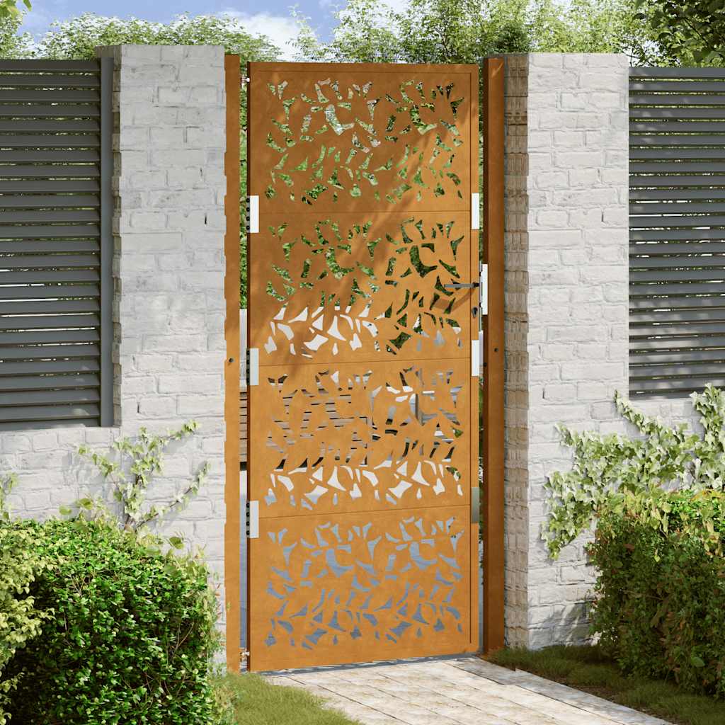 Garden Gate 105x205 cm Weathering Steel Leaf Design - Discount Dealers