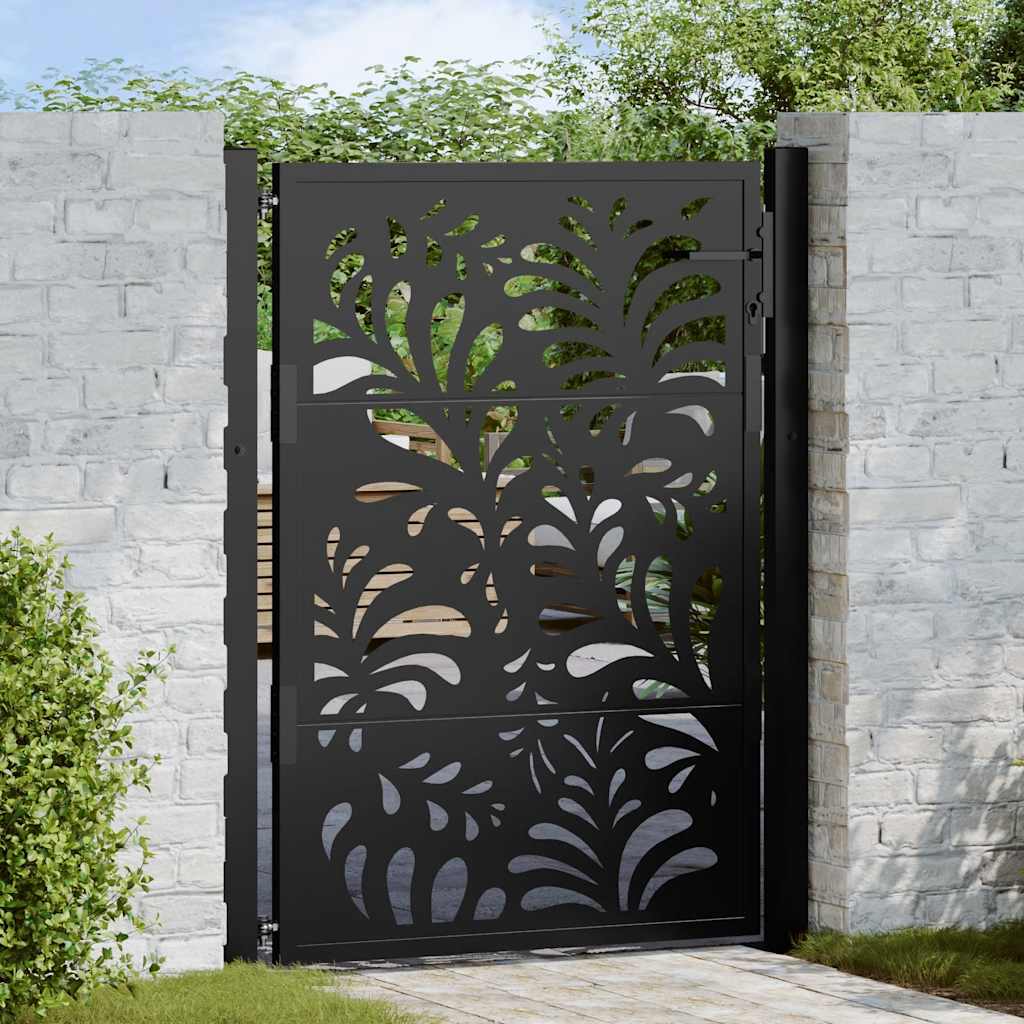 Garden Gate Black 105x130 cm Steel Wave Design - Direct Imports