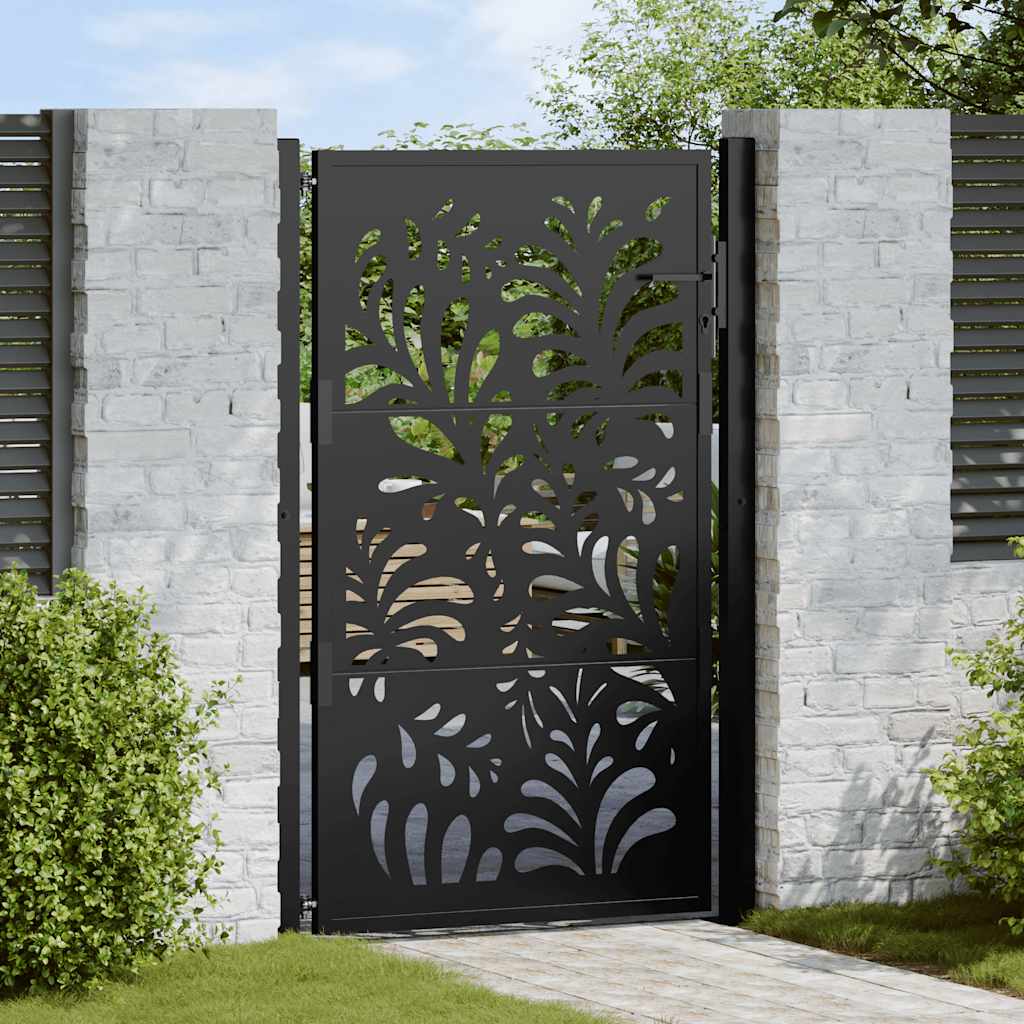 Garden Gate Black 105x155 cm Steel Wave Design - Decor Base