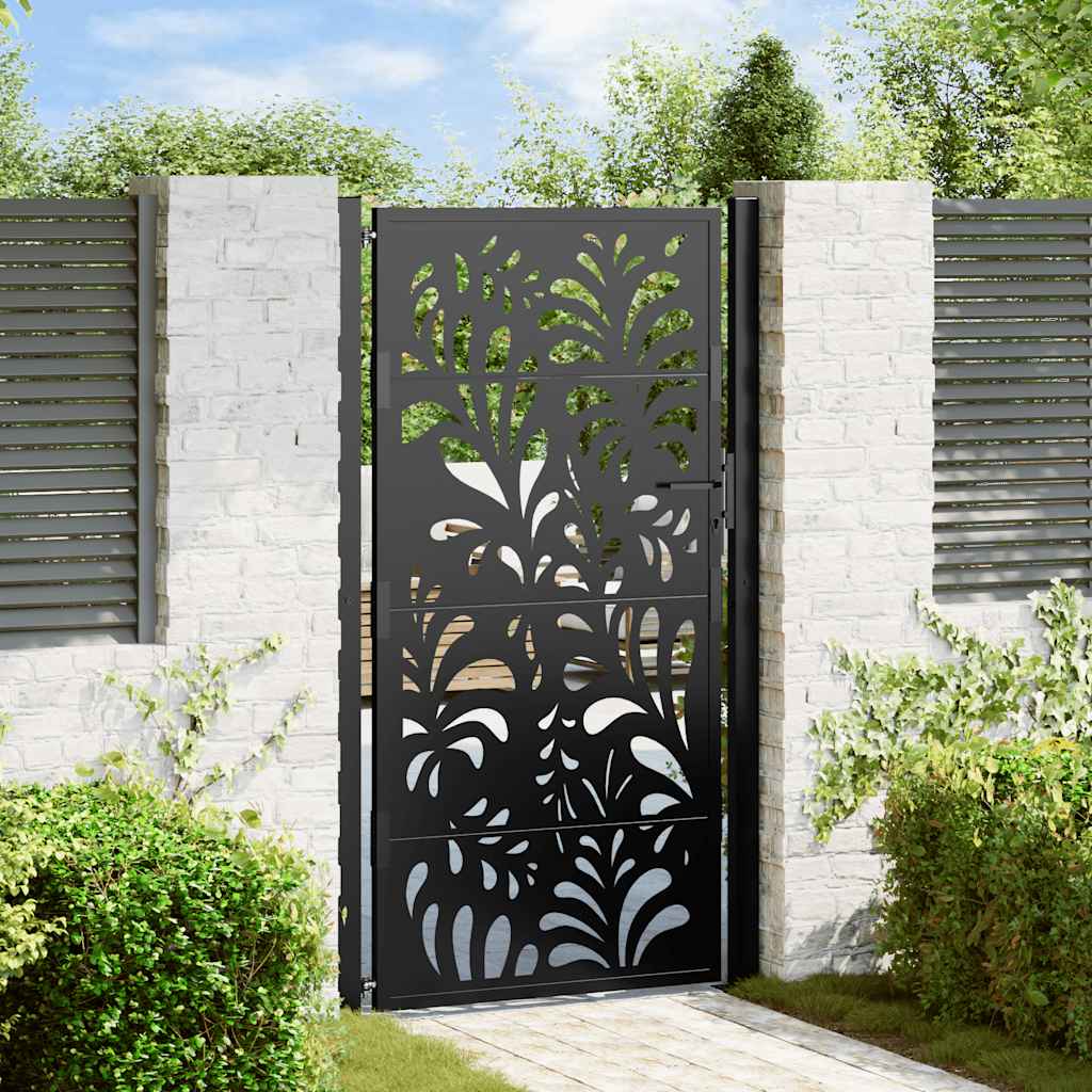 Garden Gate Black 105x180 cm Steel Wave Design - Design Hut