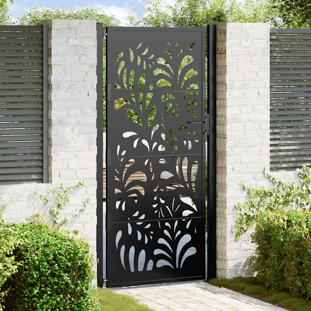Garden Gate Black 105x205 cm Steel Wave Design - The Home Maker