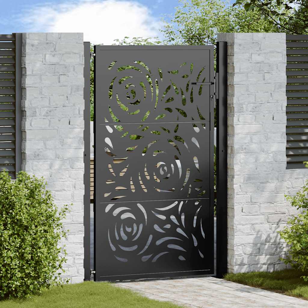 Garden Gate Black 105x155 cm Steel Flame Design - Discount Dealers