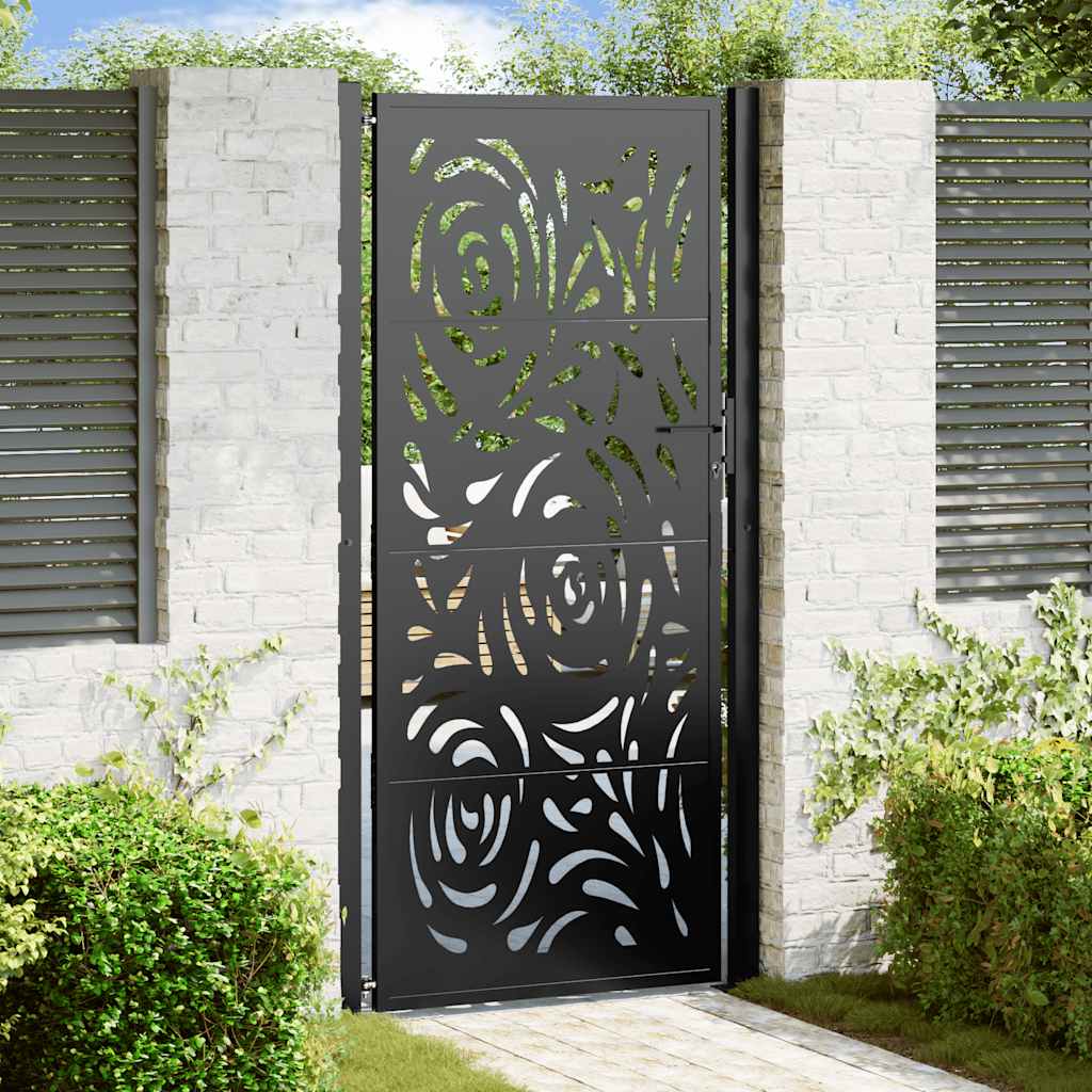Garden Gate Black 105x205 cm Steel Flame Design - All Things Good