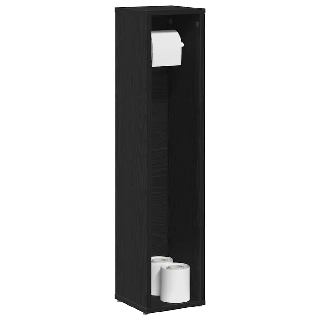Bathroom Cabinet with Roll Holder Black 20.5x20x90 cm - The Home Maker
