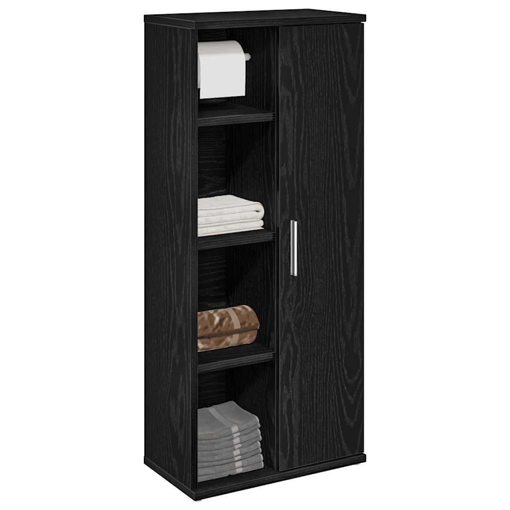Bathroom Cabinet with Roll Holder Black 39x22x90 cm - The Home Maker
