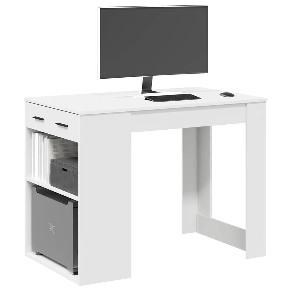Desk with Drawer and Shelf White 102x62x77.5 cm Engineered Wood - Brittle & Co