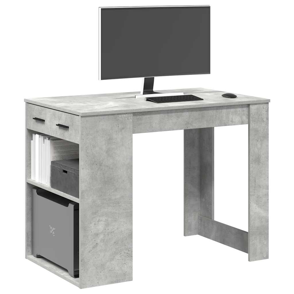 Desk with Drawer and Shelf Concrete Grey 102x62x77.5 cm Engineered Wood - Brittle & Co