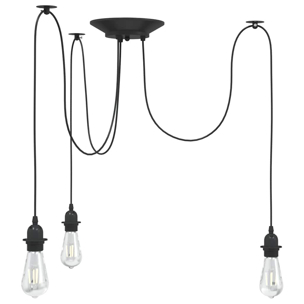 Pendant Lamp with 3 Lamp Holders E27 Black Metal - The Home Maker