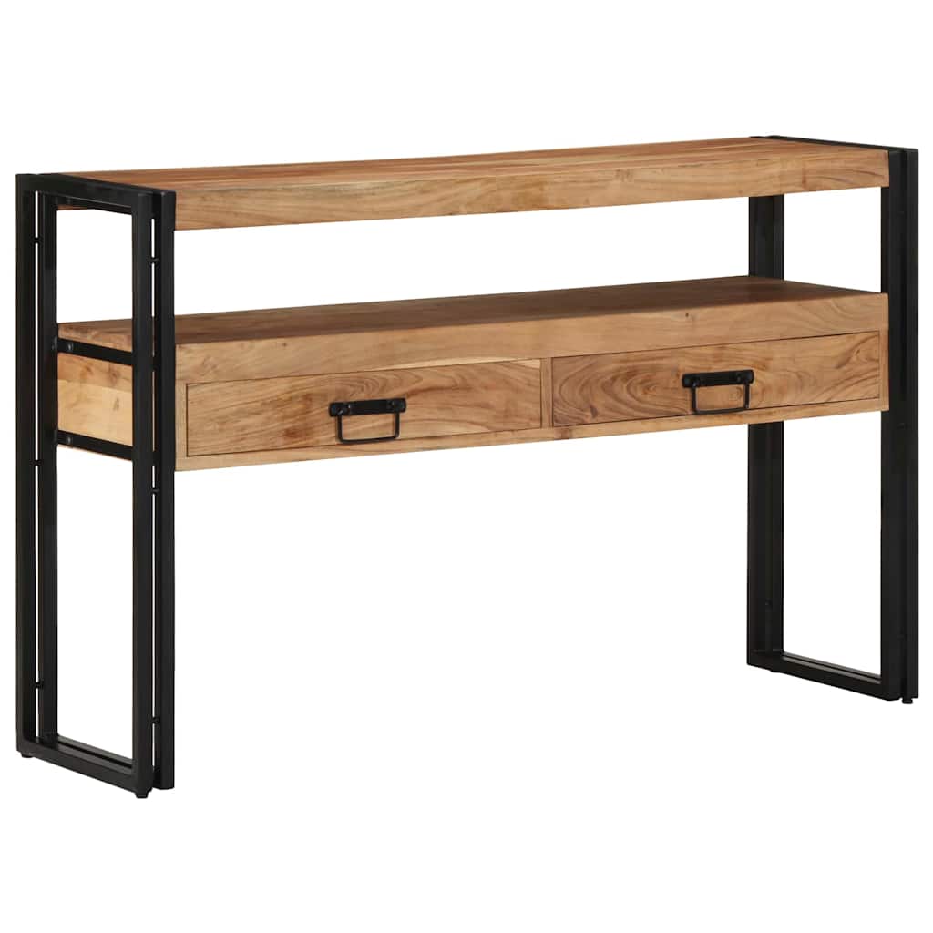 End Tables Black 120x33x75 cm Solid Acacia Wood and Metal - The Home Maker