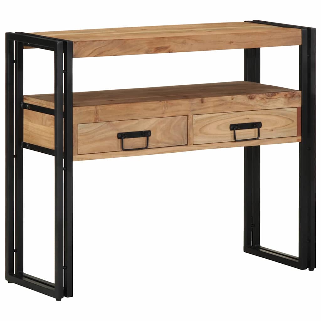 Console Table Black 90x33x75 cm Solid Acacia Wood and Metal - Direct Imports