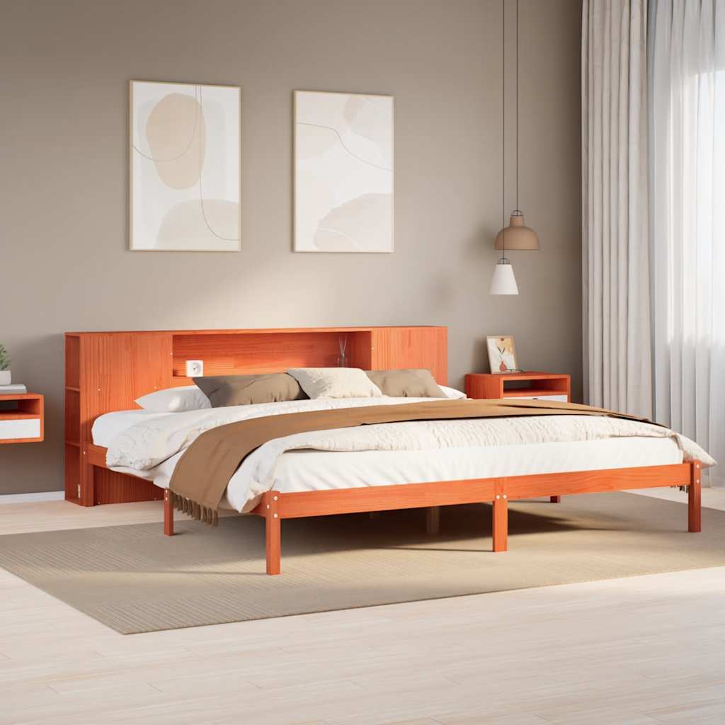 Bookcase Bed Wax Brown 200x200cm Solid Wood Pine - Decor Base