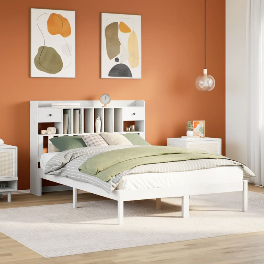 Bookcase Bed White 160x200cm Solid Wood Pine - Merkel Designers
