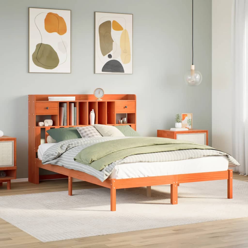 Bookcase Bed Wax Brown 160x200cm Solid Wood Pine - All Things Good