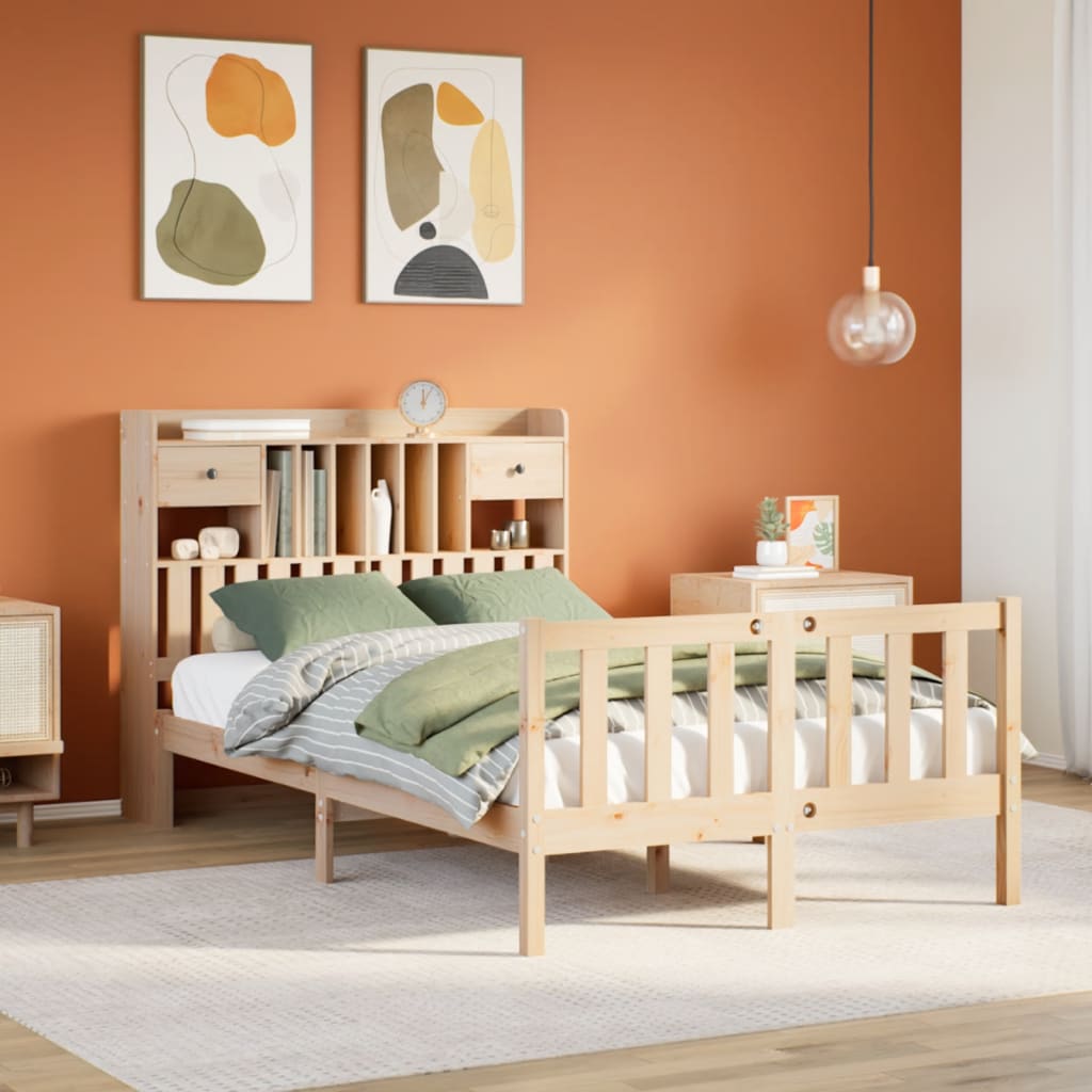 Bookcase Bed 135x190cm Double Solid Wood Pine - Brittle & Co