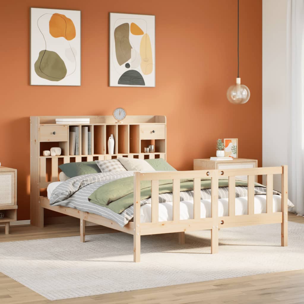 Bookcase Bed 140x200cm Solid Wood Pine - Style and Chic
