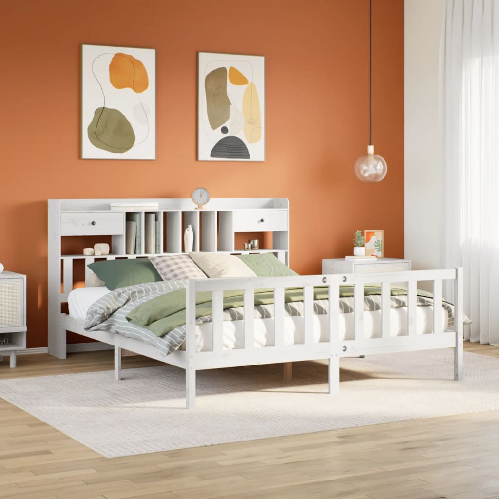 Bookcase Bed White 180x200cm Super King Solid Wood Pine - All Things Good