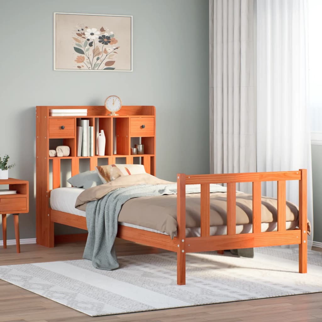 Bookcase Bed Wax Brown 75x190cm Small Single Solid Wood Pine - Style and Chic