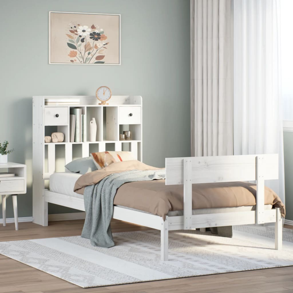 Bookcase Bed White 75x190cm Small Single Solid Wood Pine - Casper Homes