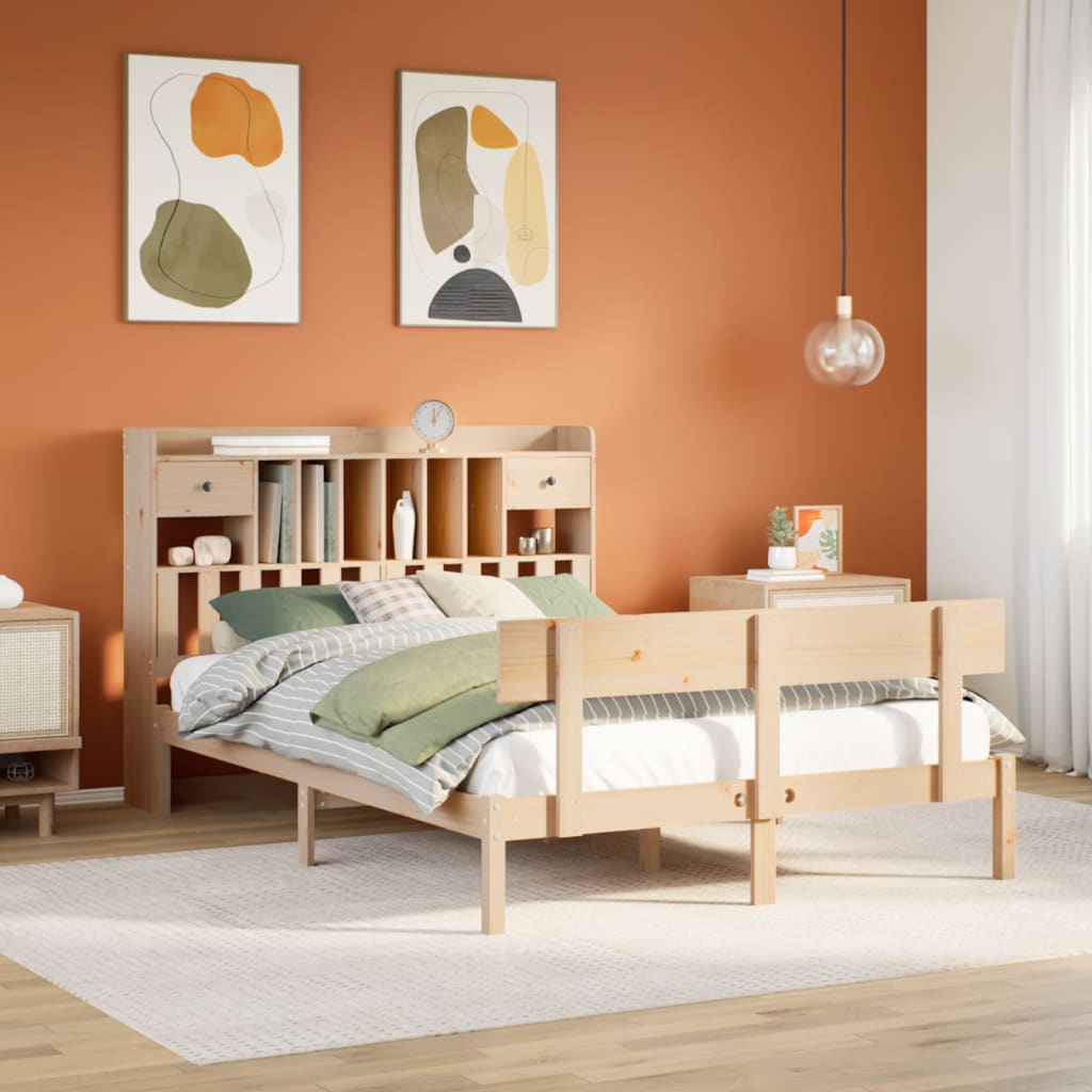 Bookcase Bed 140x190cm Solid Wood Pine - Sid & Sam