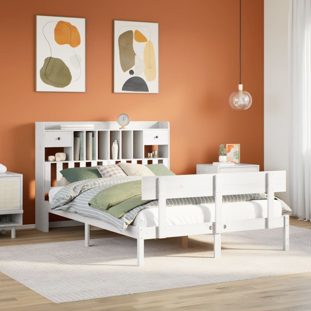 Bookcase Bed White 140x190cm Solid Wood Pine - Direct Imports