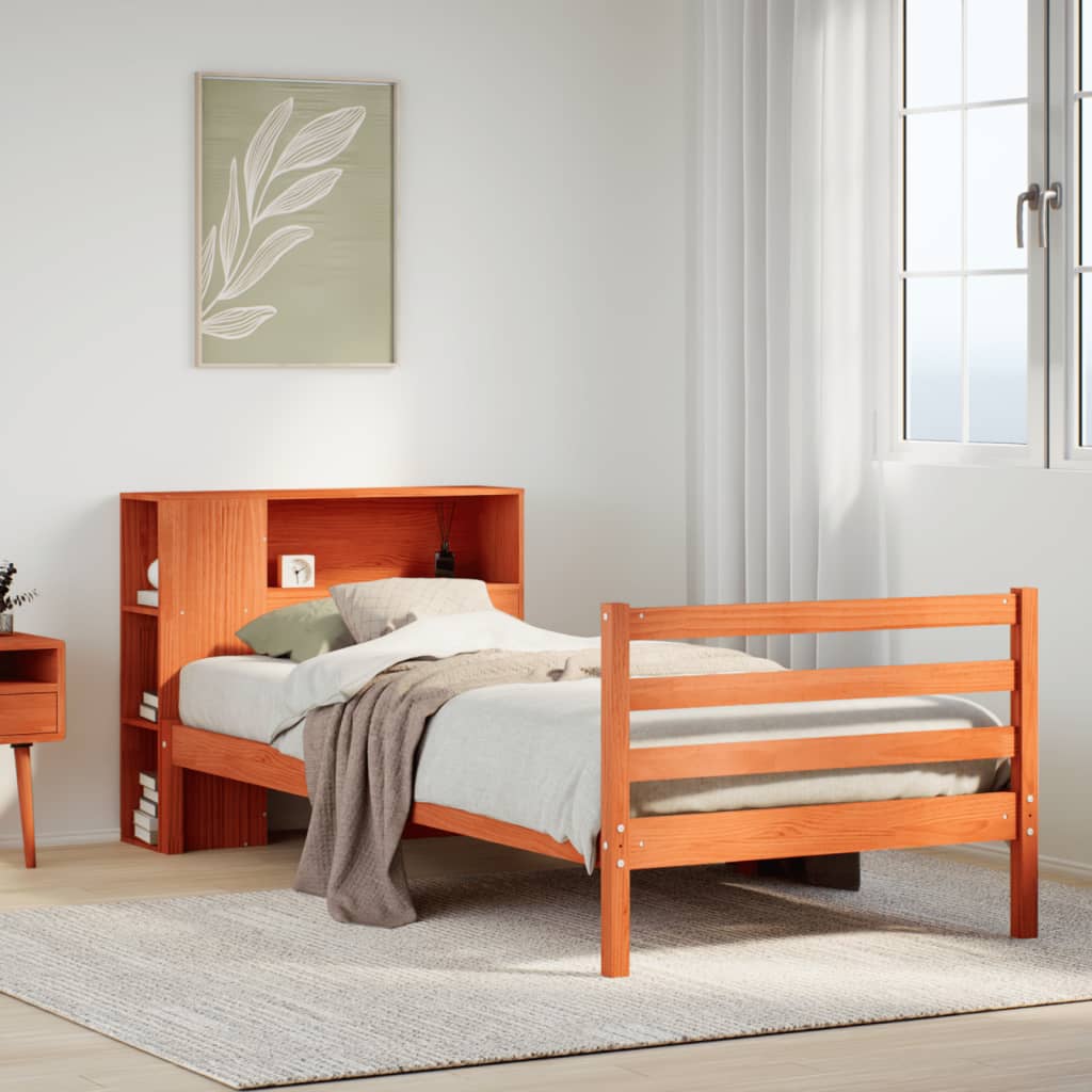 Bookcase Bed Wax Brown 100x200cm Solid Wood - Charlotte Dunes