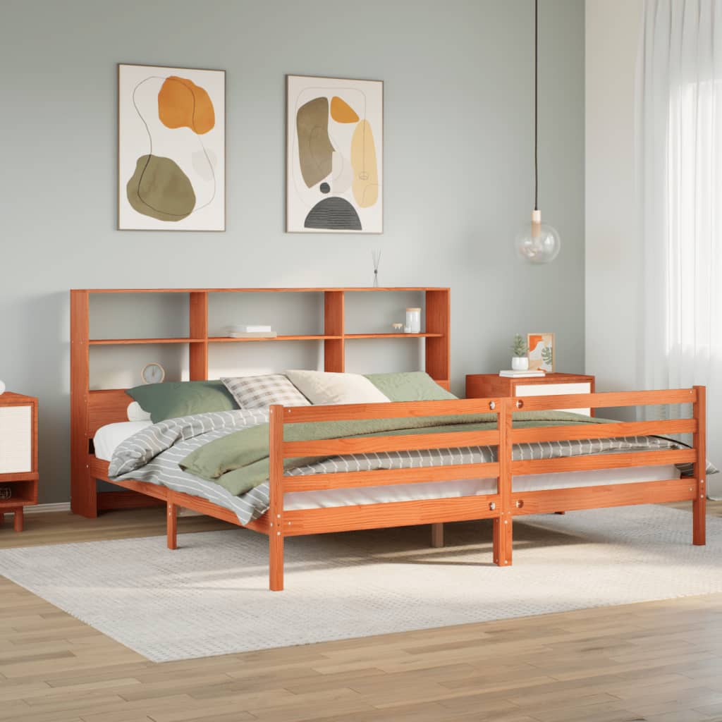 Bookcase Bed Wax Brown 200x200cm Solid Wood - Merkel Designers