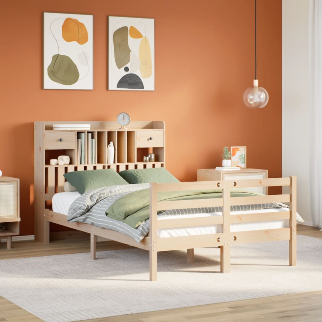 Bookcase Bed 135x190cm Doouble Solid Wood Pine - The Home Maker