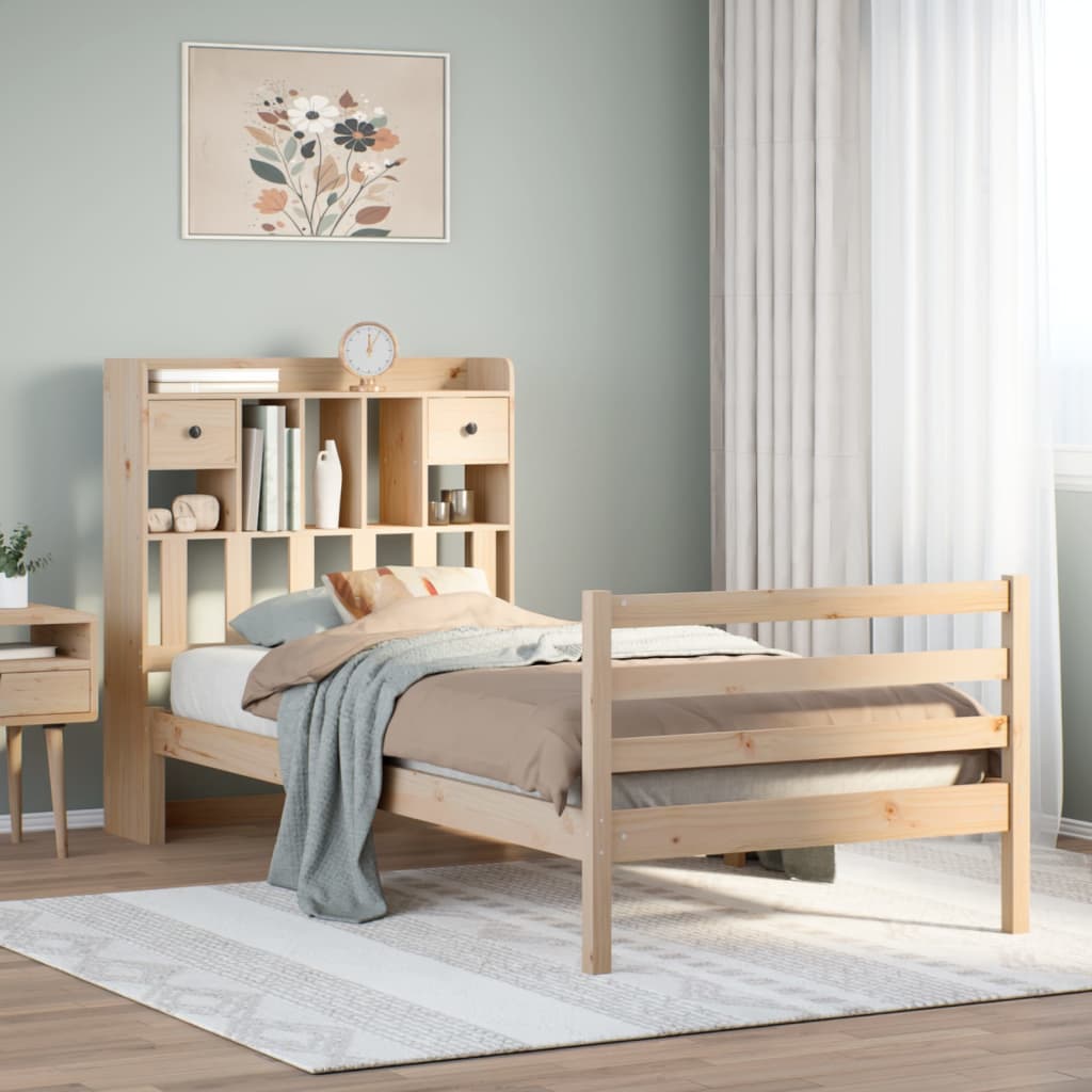 Bookcase Bed 90x200cm Solid Wood Pine - Decor Base