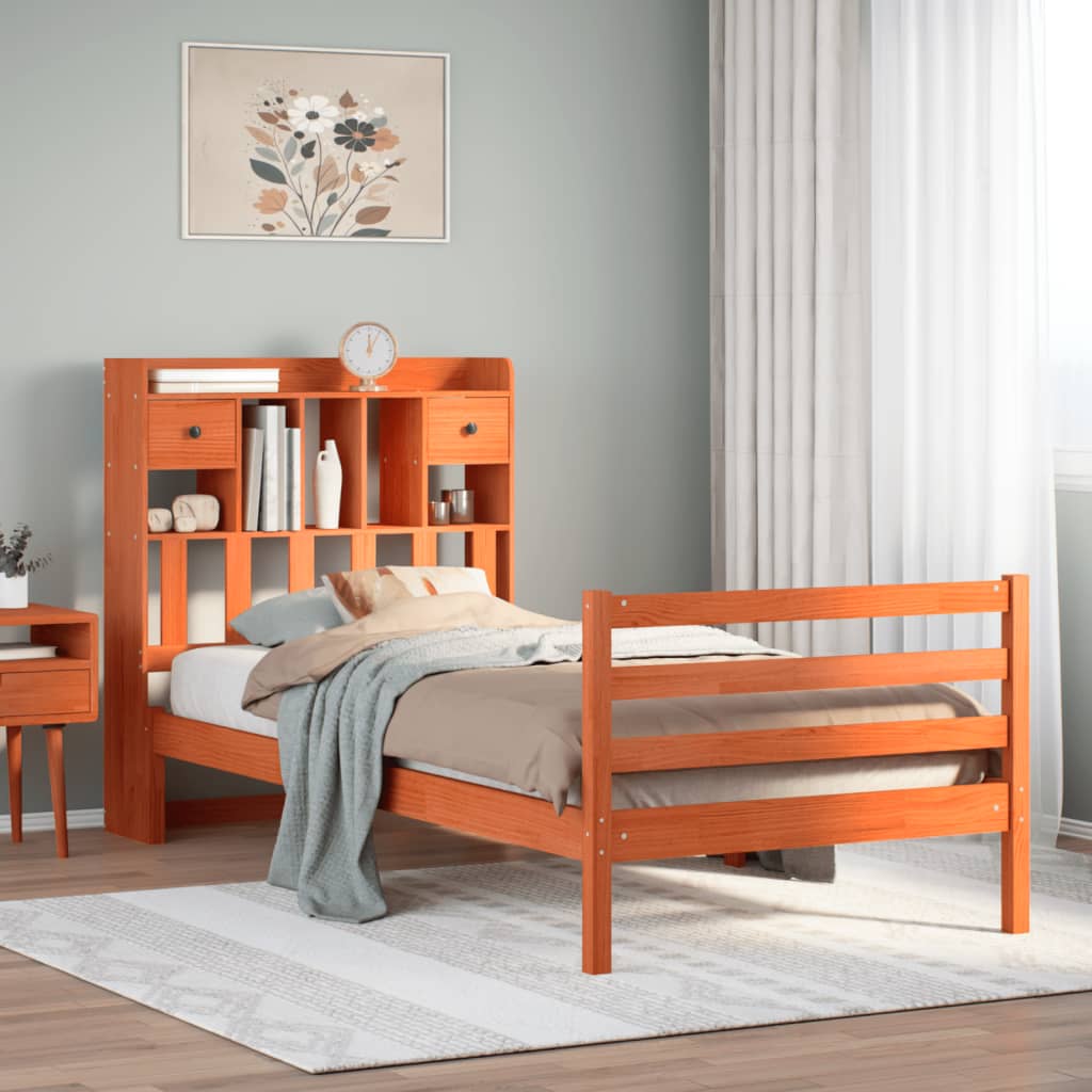 Bookcase Bed Wax Brown 75x190cm Small Single Solid Wood Pine - Style and Chic