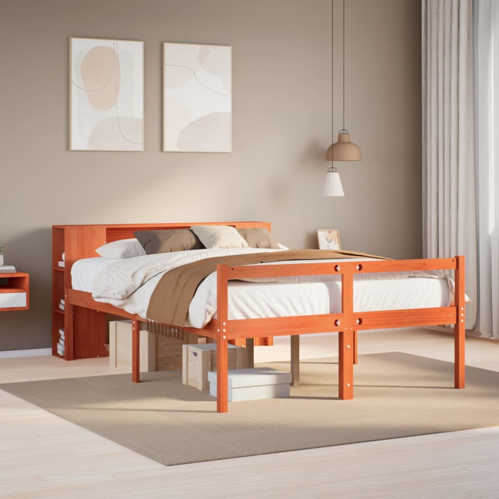 Bookcase Bed Wax Brown 160x200cm Solid Wood - Casper Homes