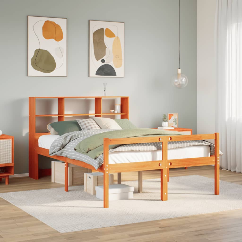 Bookcase Bed Wax Brown 120x200cm Solid Wood - Brittle & Co