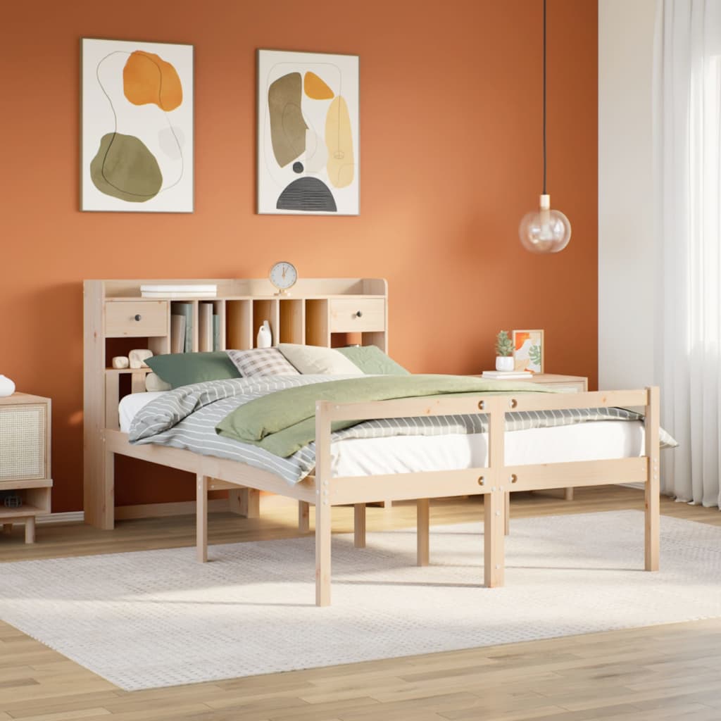 Bookcase Bed 140x200cm Solid Wood Pine - Sid & Sam