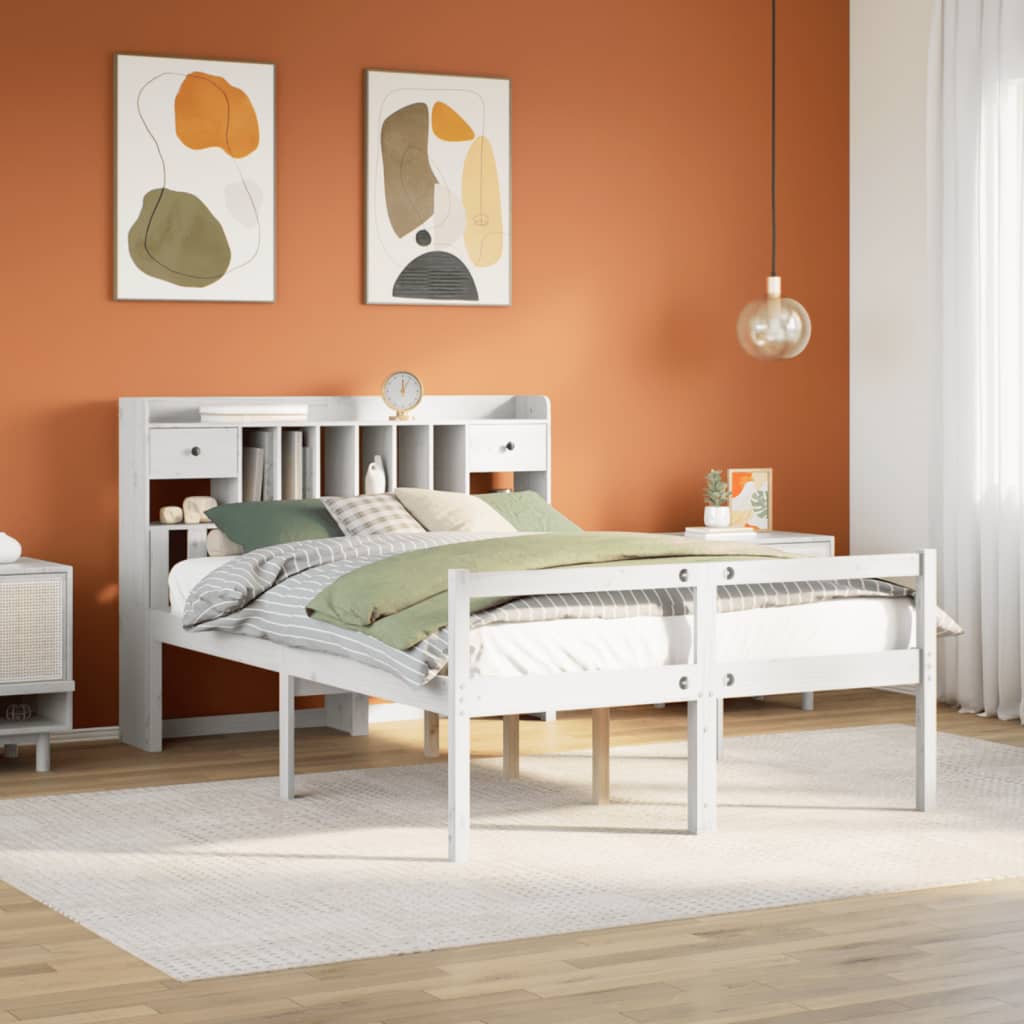 Bookcase Bed White 160x200cm Solid Wood Pine - Discount Dealers