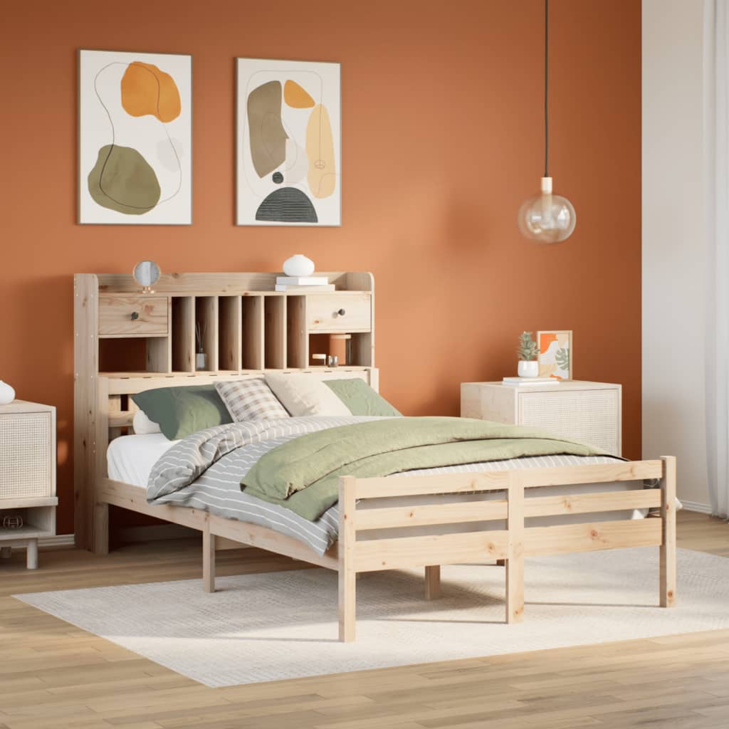 Bookcase Bed 135x190cm Double Solid Wood Pine - Design Hut