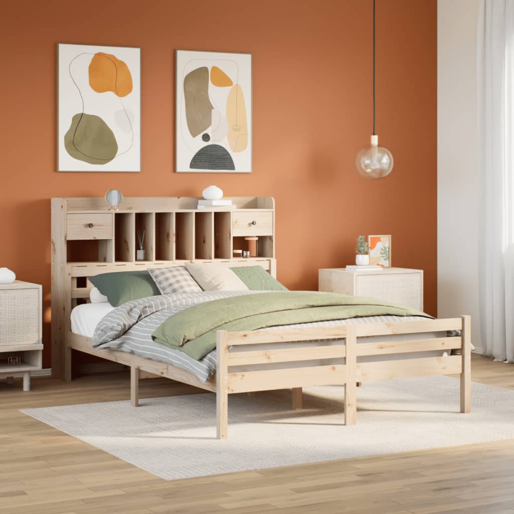 Bookcase Bed 140x200cm Solid Wood Pine - The Home Maker
