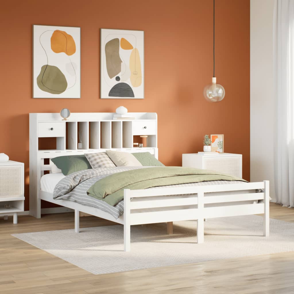 Bookcase Bed White 140x200cm Solid Wood Pine - All Things Good