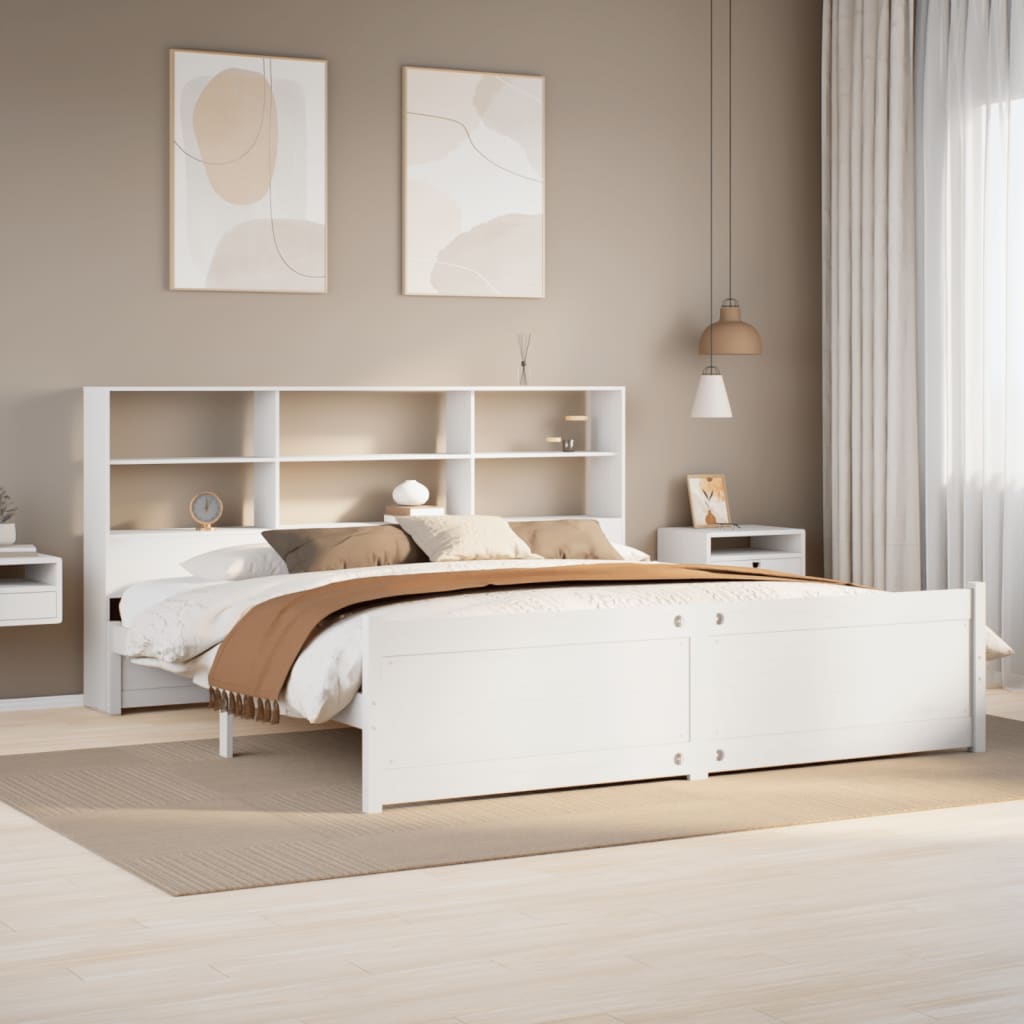 Bookcase Bed White 180x200cm Super King Solid Wood Pine - The Home Maker