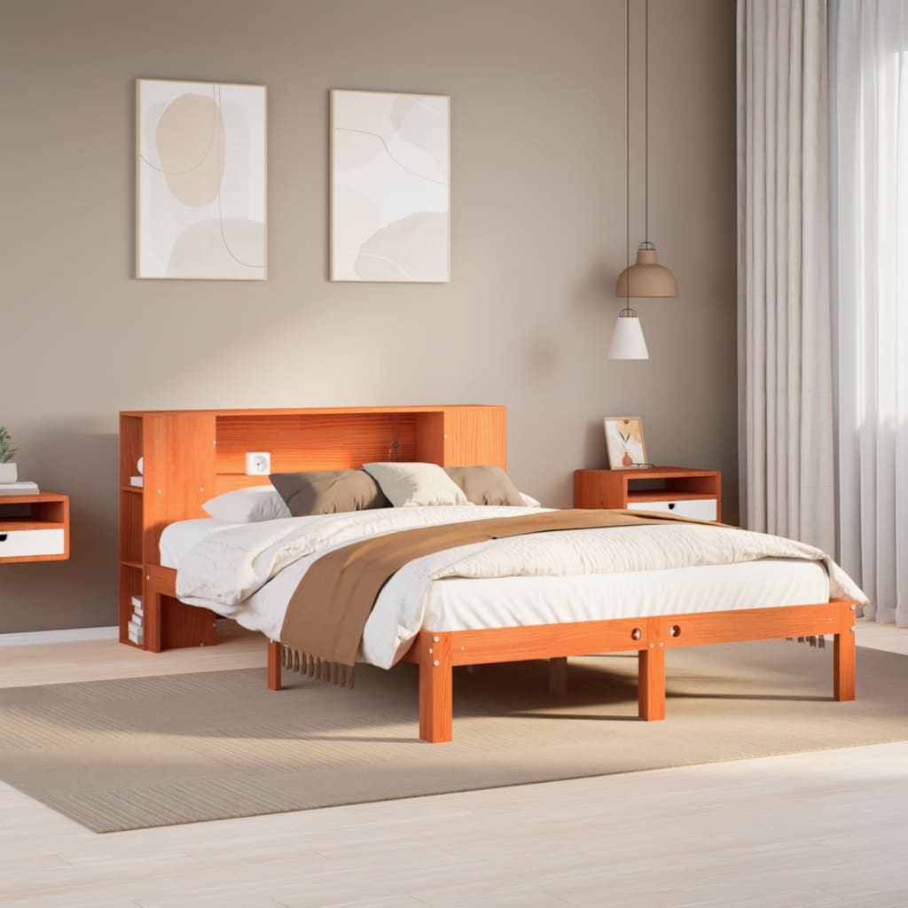Bookcase Bed Wax Brown 140x200cm Solid Wood Pine - Style and Chic