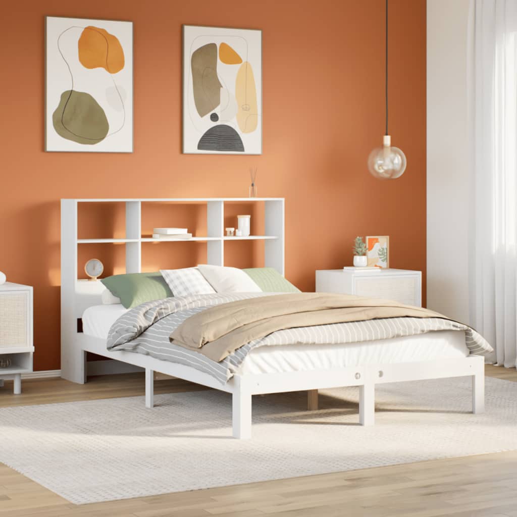 Bookcase Bed White 160x200cm Solid Wood Pine - Sid & Sam