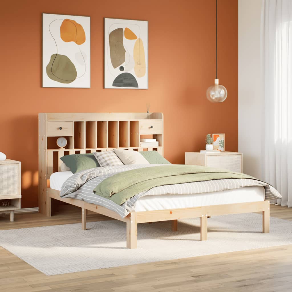 Bookcase Bed 140x190cm Solid Wood Pine - Charlotte Dunes