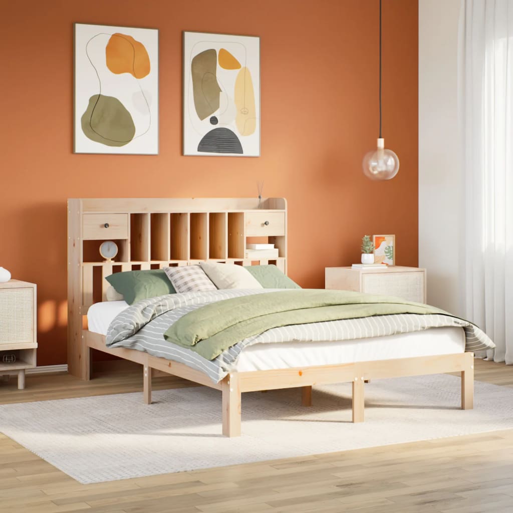 Bookcase Bed 140x200cm Solid Wood Pine - Brittle & Co