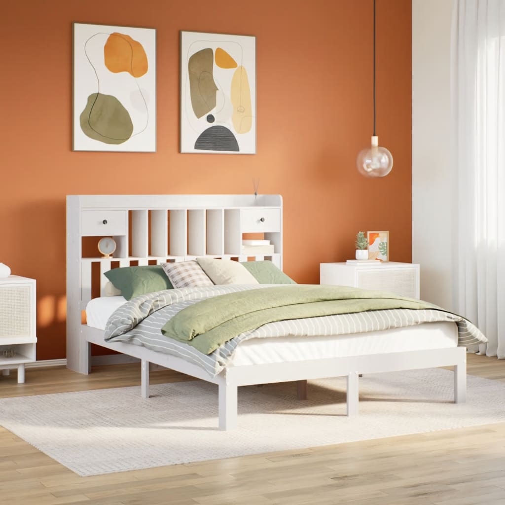 Bookcase Bed White 160x200cm Solid Wood Pine - Design Hut
