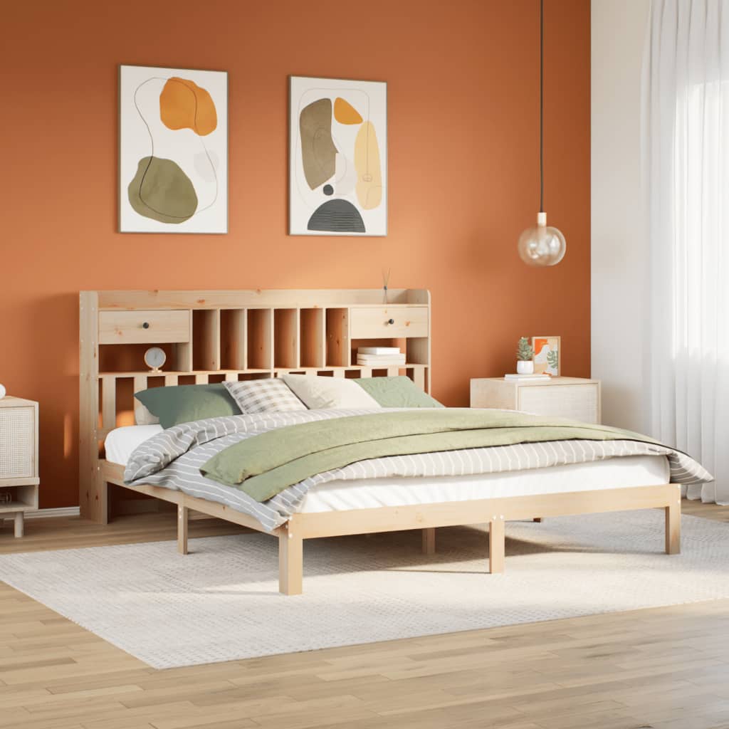 Bookcase Bed 180x200cm Solid Wood Pine - Sid & Sam