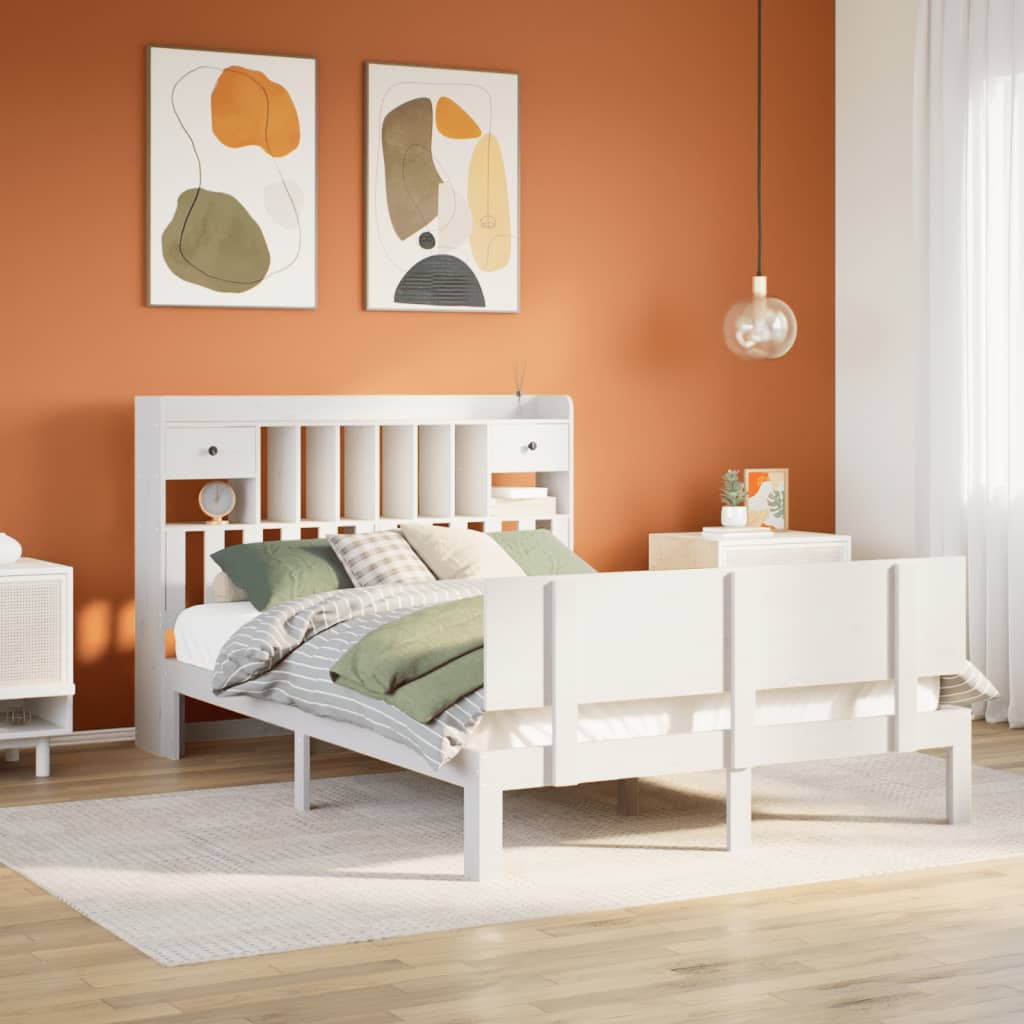 Bookcase Bed White 160x200cm Solid Wood Pine - All Things Good