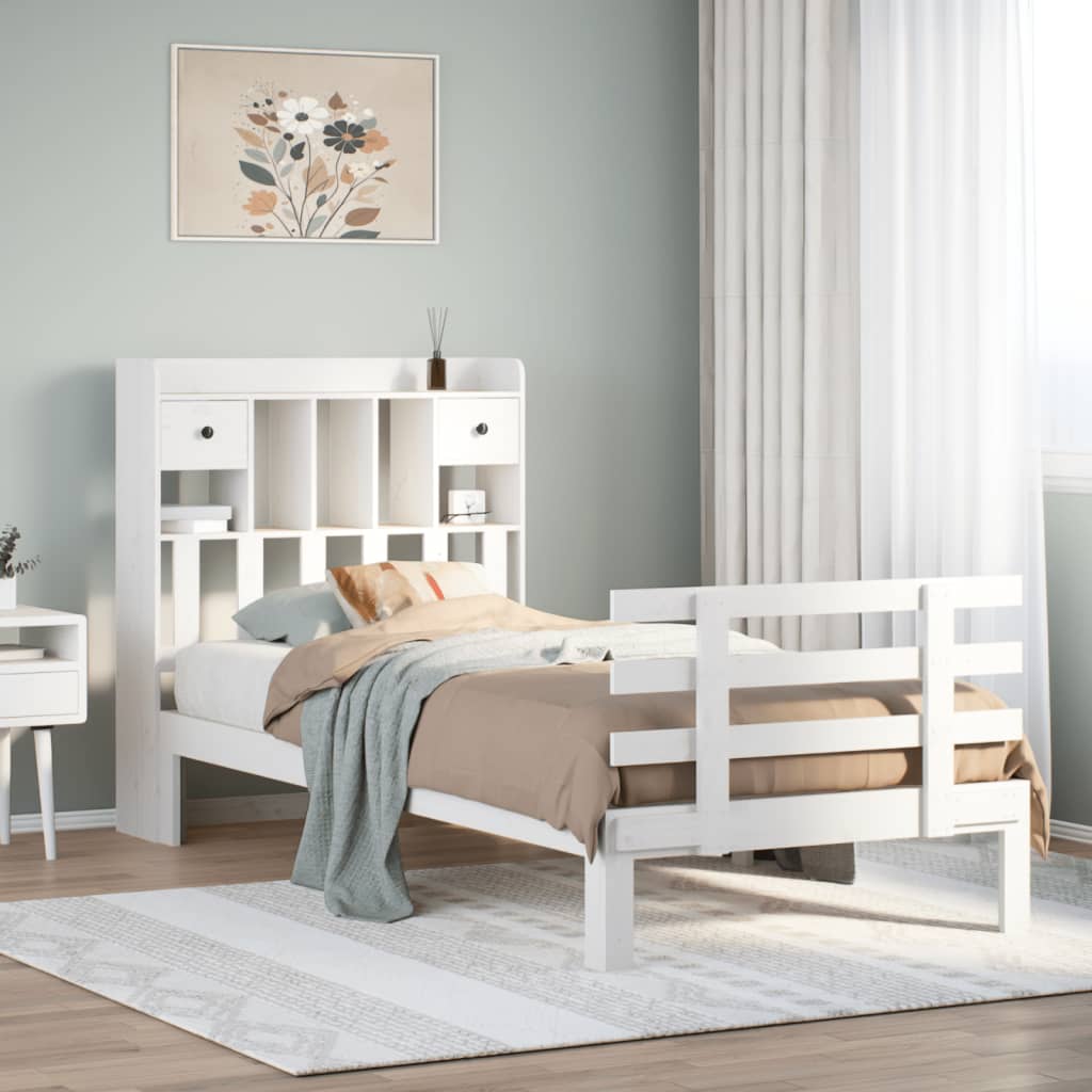 Bookcase Bed White 75x190cm Small Single Solid Wood Pine - Casper Homes