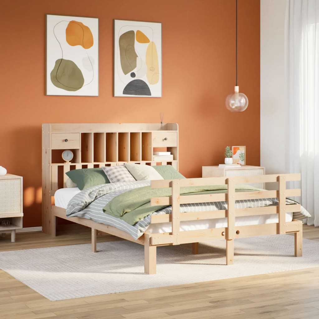 Bookcase Bed 140x190cm Solid Wood Pine - All Things Good