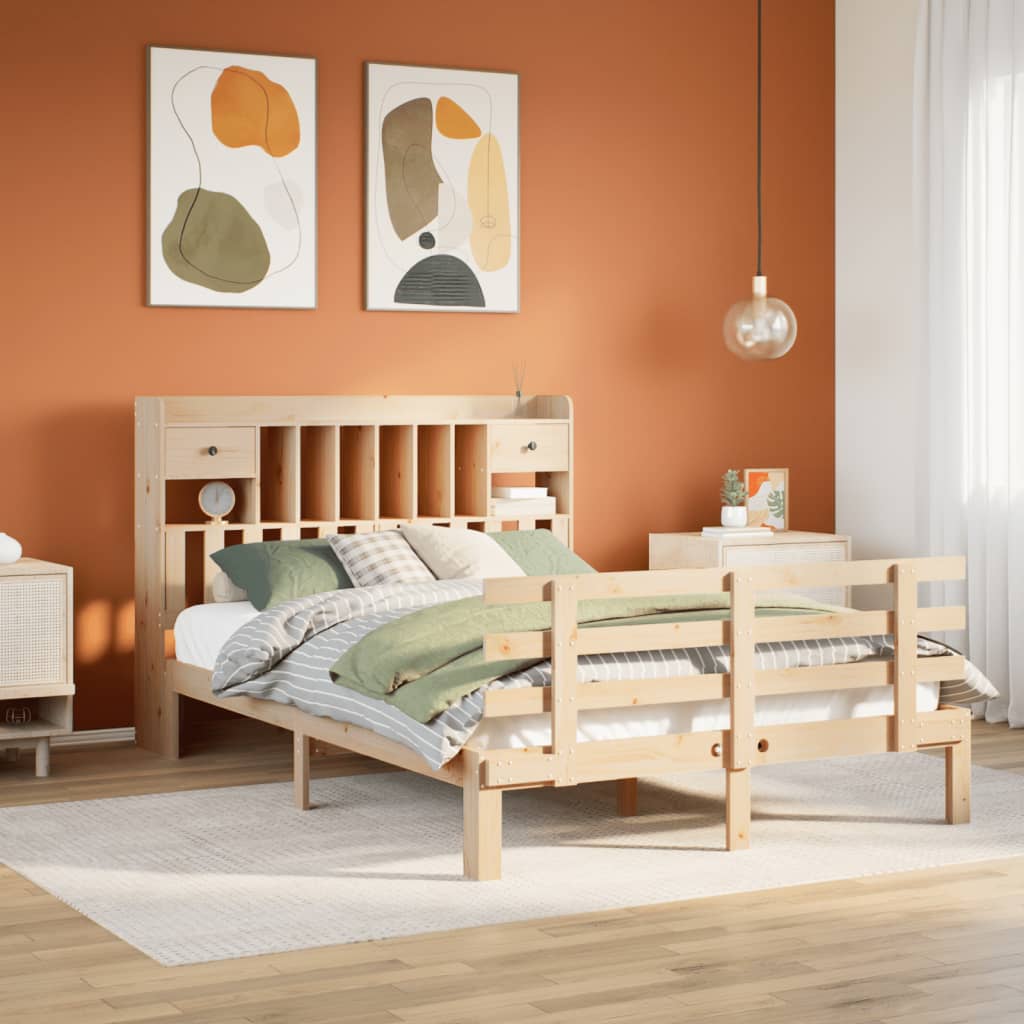 Bookcase Bed 140x200cm Solid Wood Pine - Charlotte Dunes
