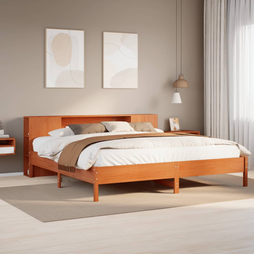 Bookcase Bed Wax Brown 200x200cm Solid Wood Pine - Decor Base
