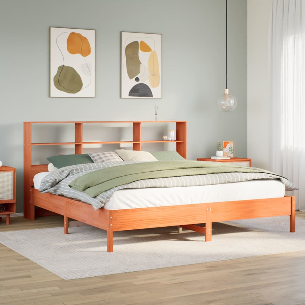 Bookcase Bed Wax Brown 200x200cm Solid Wood Pine - Sid & Sam