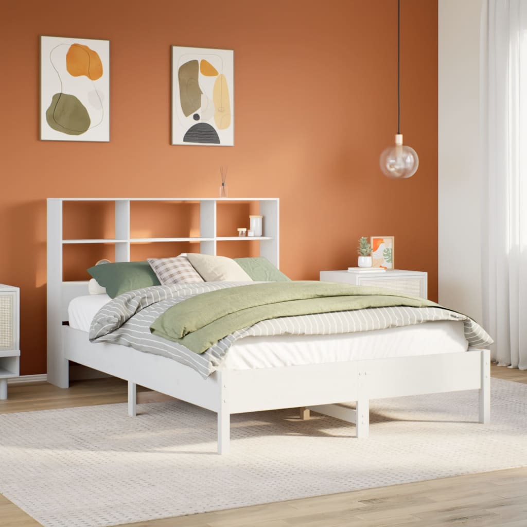 Bookcase Bed White 160x200cm Solid Wood Pine - Decor Base